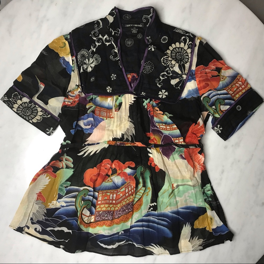 Lucky Brand Empire Waist Kimono Crane Cotton XS